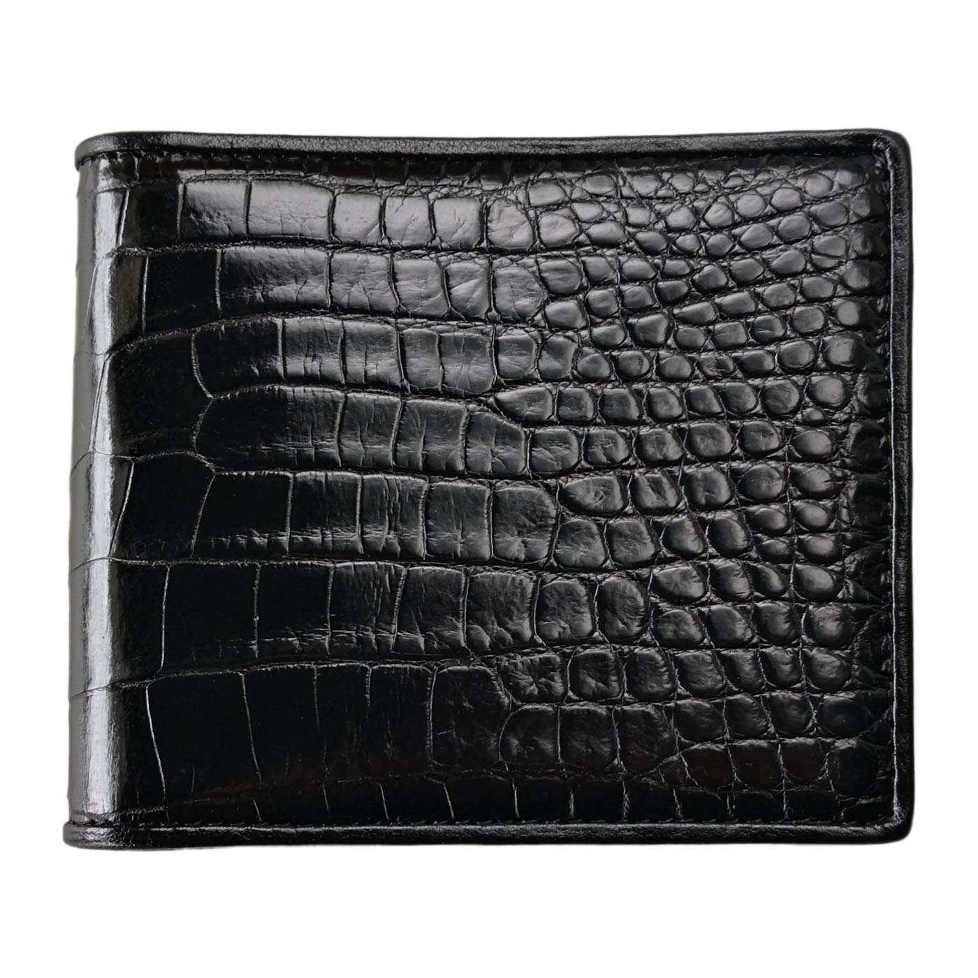 Genuine Alligator Leather Wallet for Men - Handmade Crocodile Skin Billfold - Luxury Mens Gift (Black, Horizontal Design) - Perfect for Business, Travel & Everyday Use