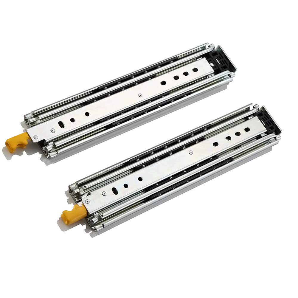 Heavy Duty Ball Bearing Drawer Slides - 220kg Load Capacity Silver Side Mount Cabinet Runners (1 Pair) | 3-Fold Full Extension with Locking Device | Quiet Smooth Sliding for Kitchen, Office & Garage Storage