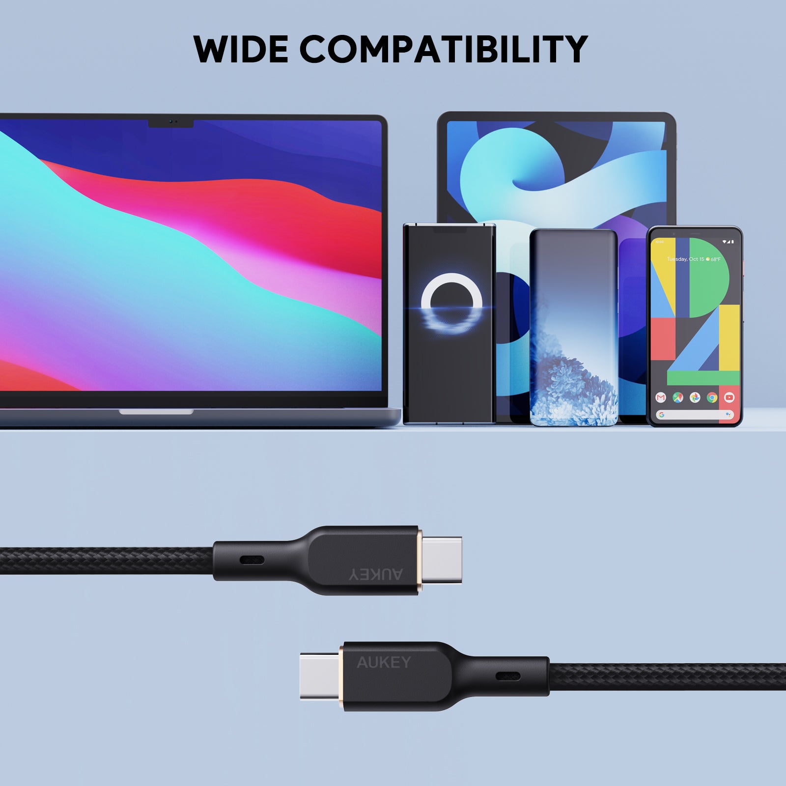 AUKEY 100W USB C to USB C Fast Charging Cable 1.8m (6ft) - PD Compatible for MacBook Pro/Air, iPad Pro, Galaxy S23/S22, iPhone 15/14 - High Speed Data Sync & Power Delivery for Home, Office & Travel
