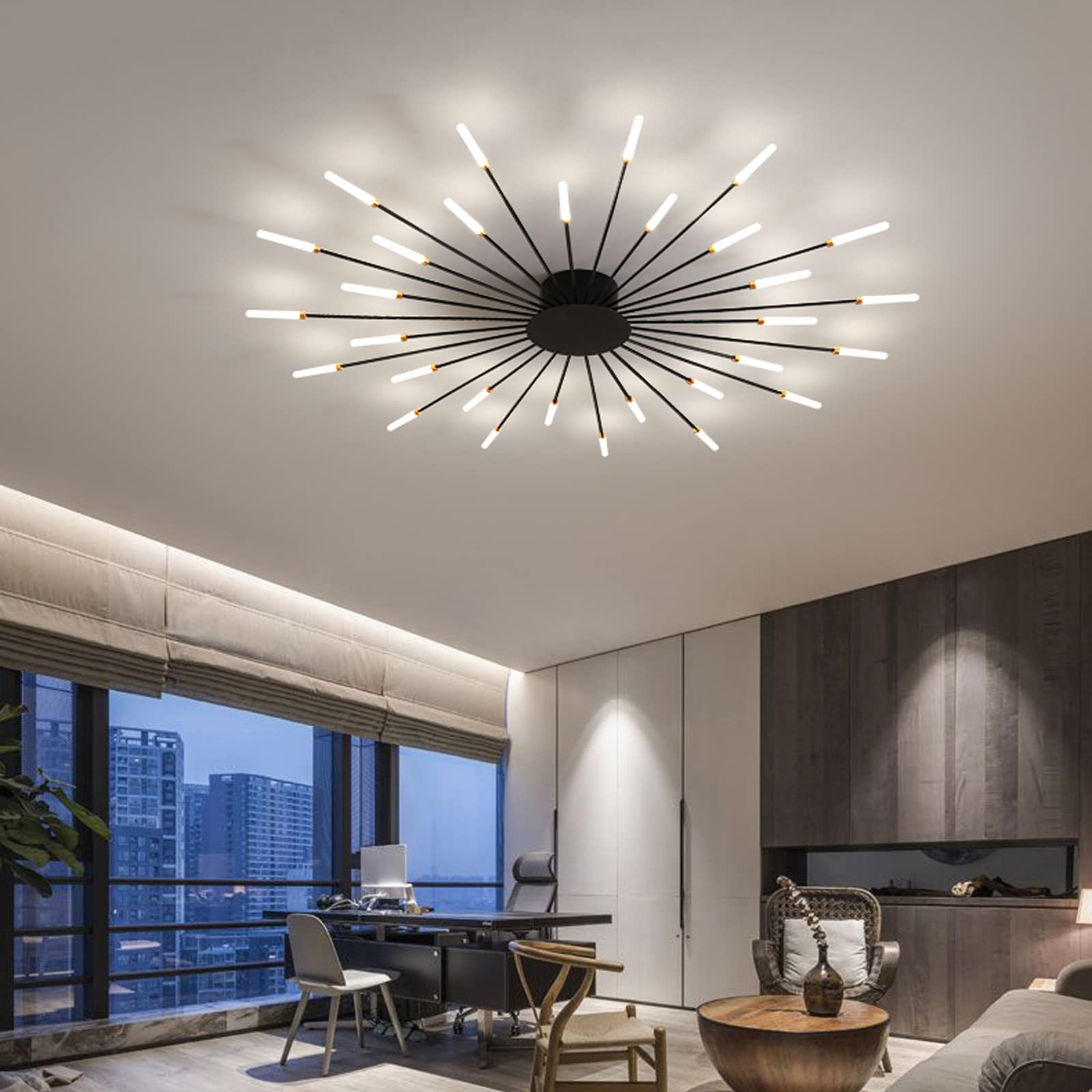 Modern LED Flush Mount Ceiling Light Fixture - Slim Black Close-to-Ceiling Lamp for Bedroom, Dining Room & Living Room Lighting (30 Inch) - Perfect for Home, Office and Commercial Spaces