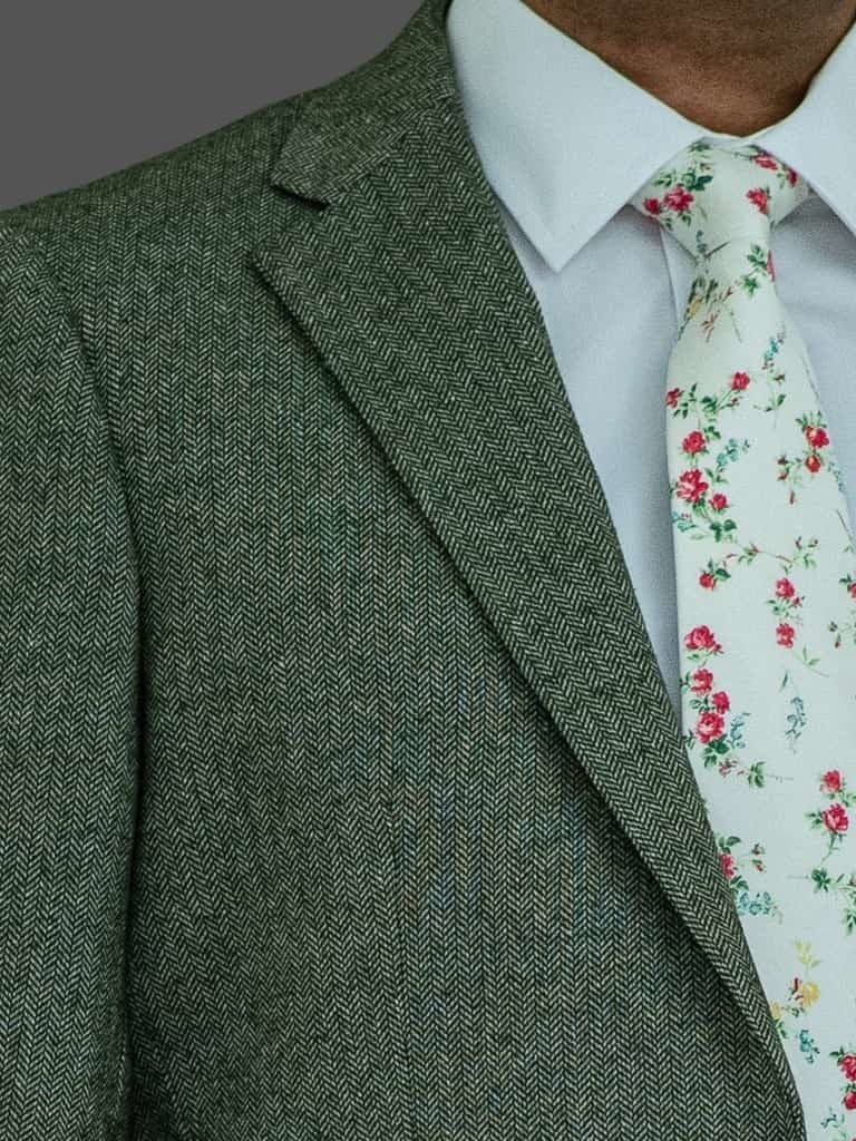 LA Smith Ivory Green Red Cotton Tie - Premium Liberty Fabric Necktie for Men | Perfect for Weddings, Business Meetings & Formal Events