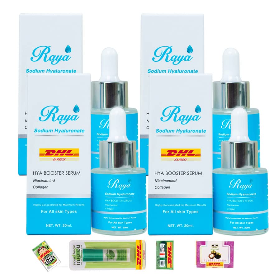 20ml DHL Express Raya Hyaluronic Acid Serum with Collagen - Premium Anti-Aging Face Serum (4-Pack) - Deep Hydration & Wrinkle Reduction - Perfect for Daily Skincare Routine & Nighttime Repair - Free Tomato Facial Mask Included