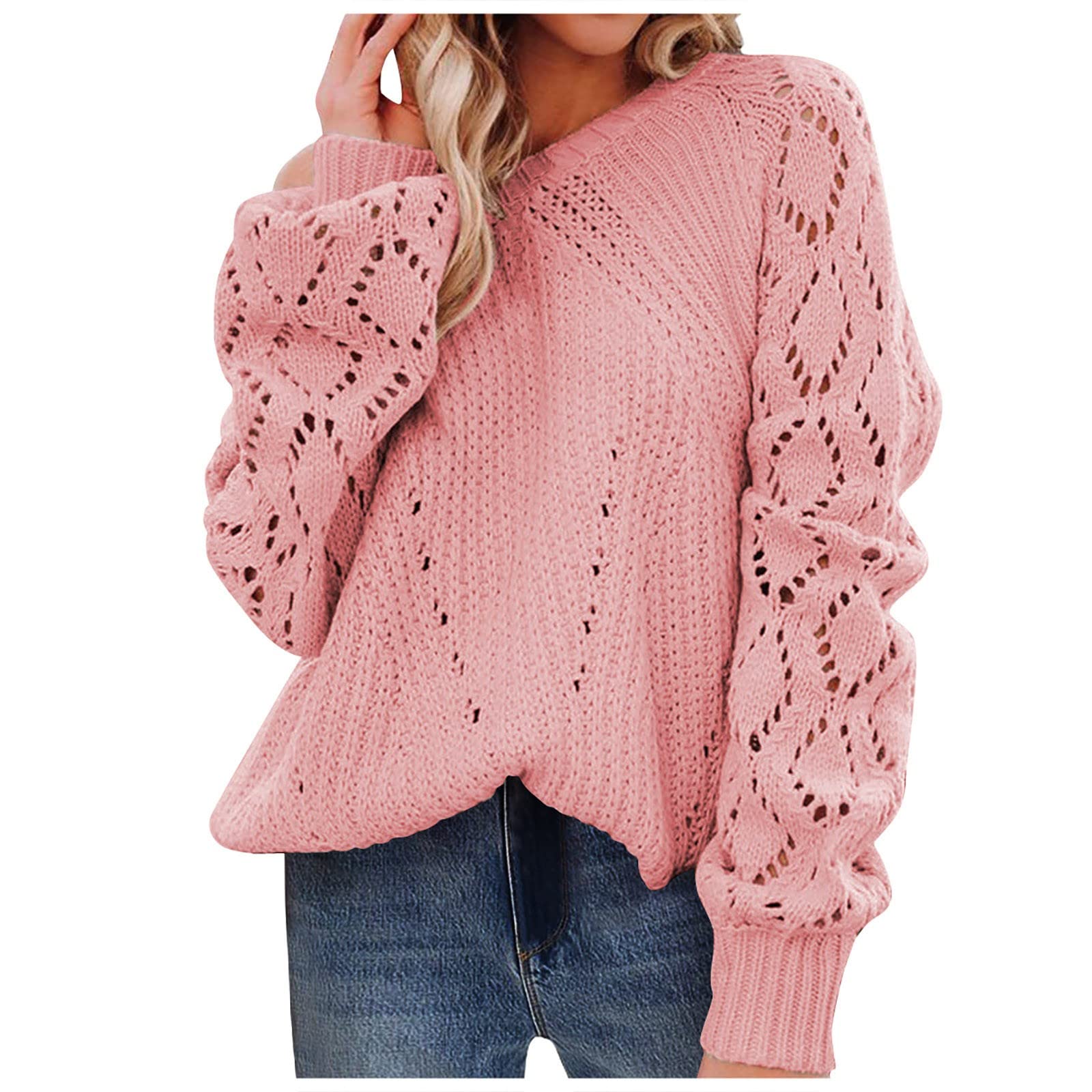 Women's Fall Winter Long Sleeve Sweater - Soft Solid Color Round Neck Waffle Knit Ribbed Pullover Top | Cozy Casual Wear for Office, Dating & Weekend Outfits