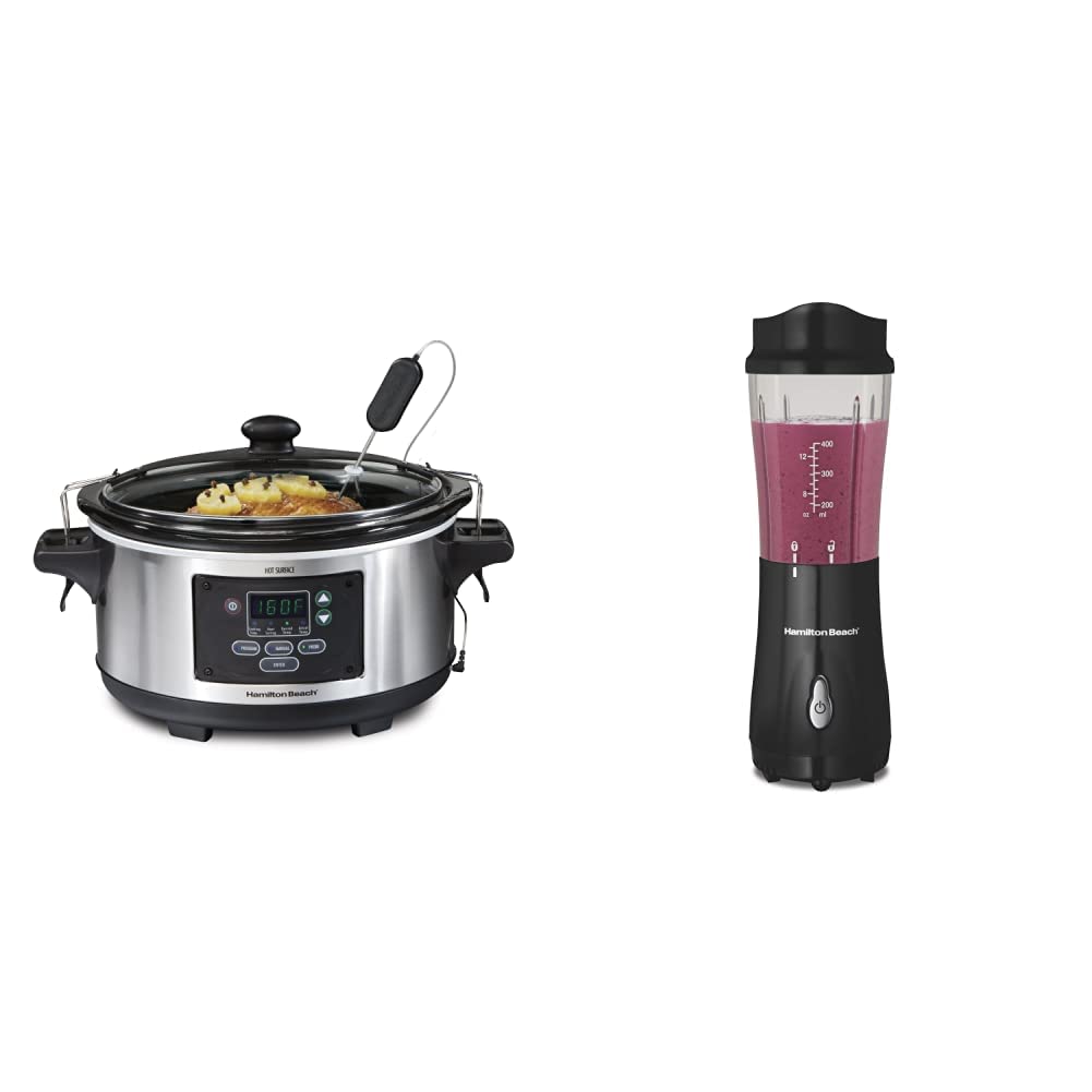 Hamilton Beach Portable Slow Cooker & Blender Set - 6 Quart Slow Cooker with 48oz Blender for Shakes, Smoothies, Soups & Dips | Perfect for Meal Prep, Parties & Healthy Cooking at Home