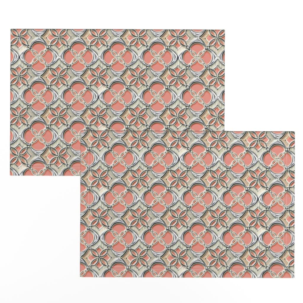 Premium Linen Cotton Canvas Placemats Set of 2 - Asian Peach Floral Chrome Nature Abstract Geometric Print Table Mats for Dining Room Decor, Kitchen Table Setting & Home Entertaining