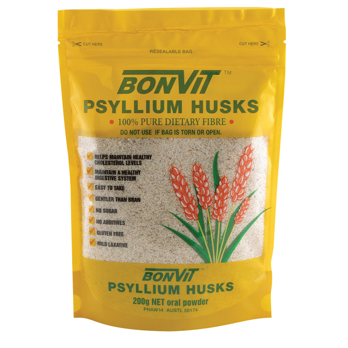 BONVIT Psyllium Husk Powder 200g - Organic Dietary Fiber Supplement for Digestion & Weight Loss - Perfect for Smoothies, Baking & Keto Diet