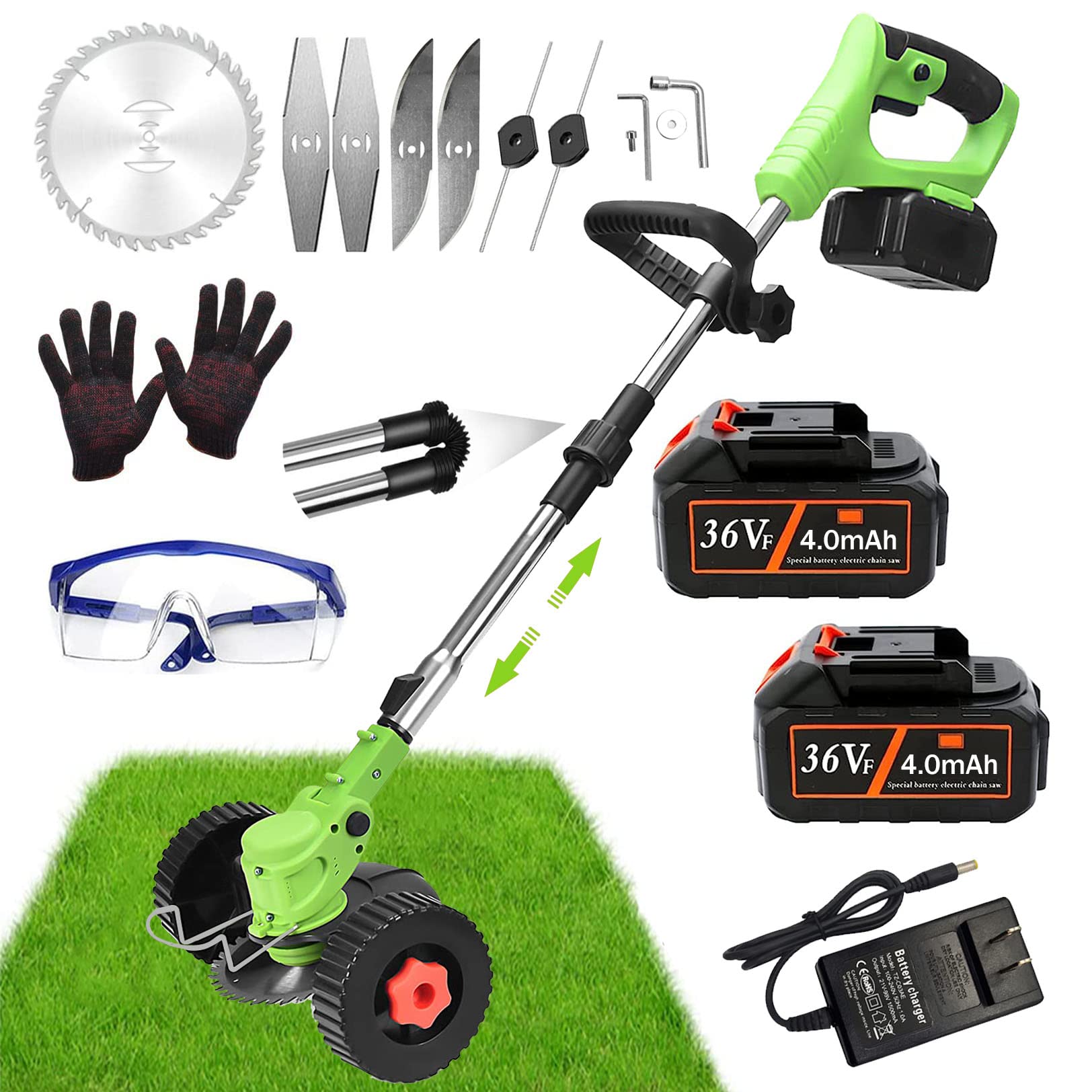 24V Cordless Electric Weed Wacker & Grass Trimmer - 3-in-1 Brush Cutter with Adjustable Height & Edger Function | Includes 2 Batteries & 1 Charger | Perfect for Yard Maintenance, Garden Care & Lawn Edging