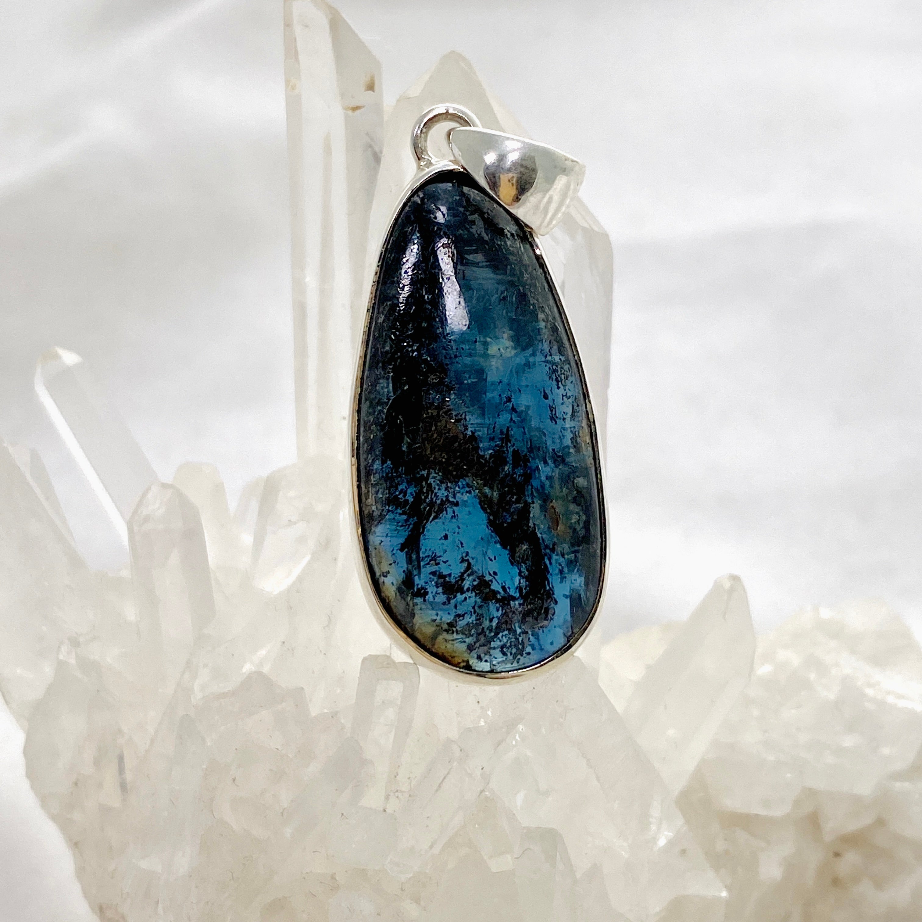 Natural Blue Kyanite Teardrop Cabochon Pendant Necklace KPGJ4618 - Healing Crystal Jewelry for Meditation & Energy Work