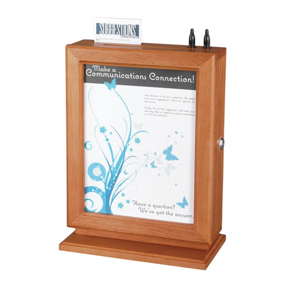 Safco 4236CY Customizable Wooden Suggestion Box in Cherry Finish - Office, School, or Community Feedback Collection Solution