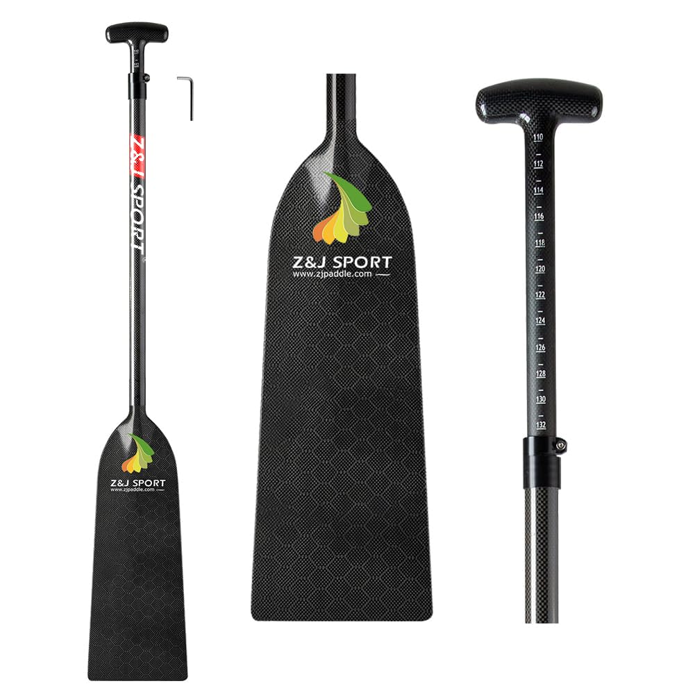 Z&J SPORT Adjustable Dragon Boat Paddle - IDBF Approved Carbon Fiber Oar with T-Handle (43”-52”/110cm-132cm) for Competitive Racing & Team Training