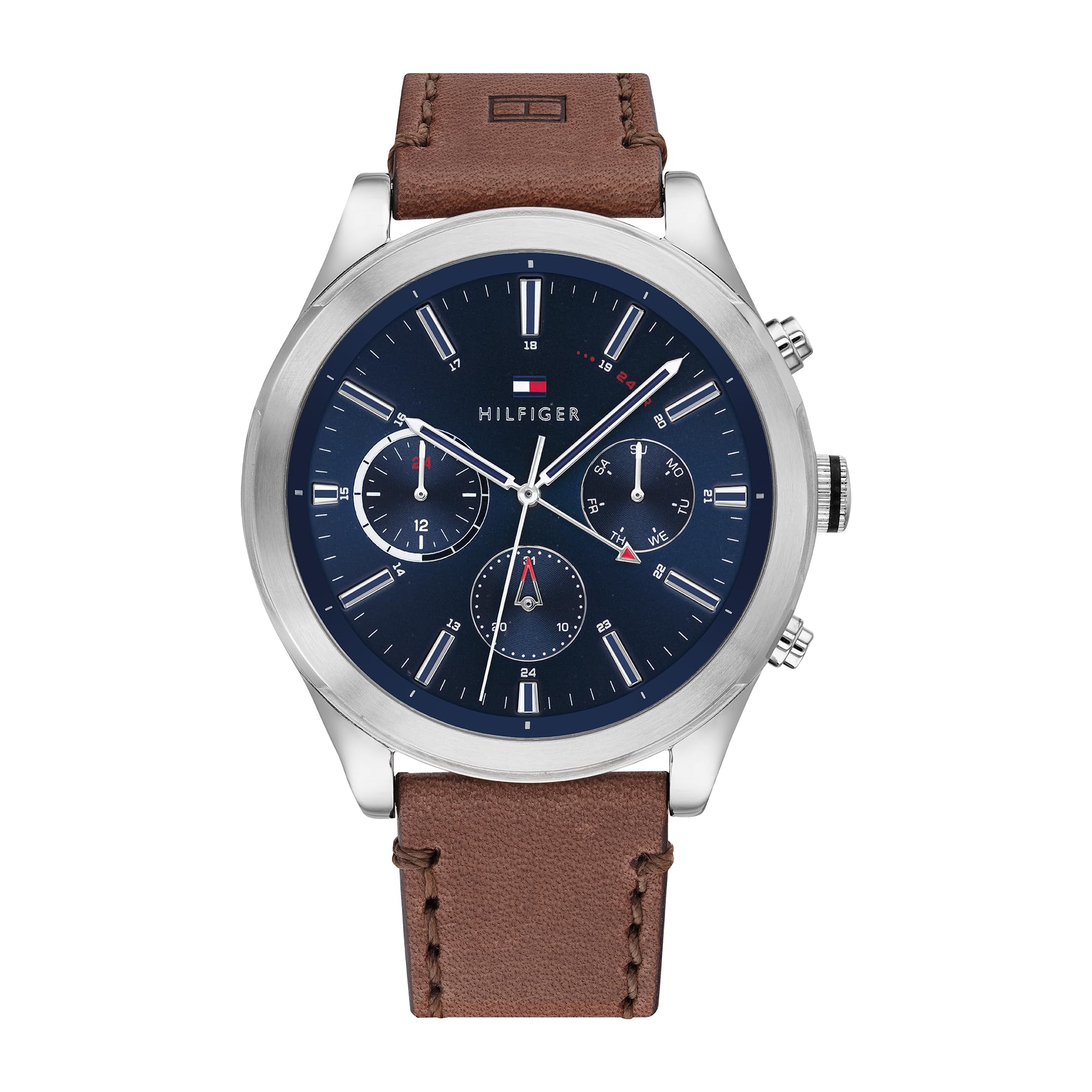 Tommy Hilfiger Men's Brown Leather Strap Analog Quartz Watch - 1791741 | Water Resistant, Date Display | Perfect for Business, Casual & Formal Occasions