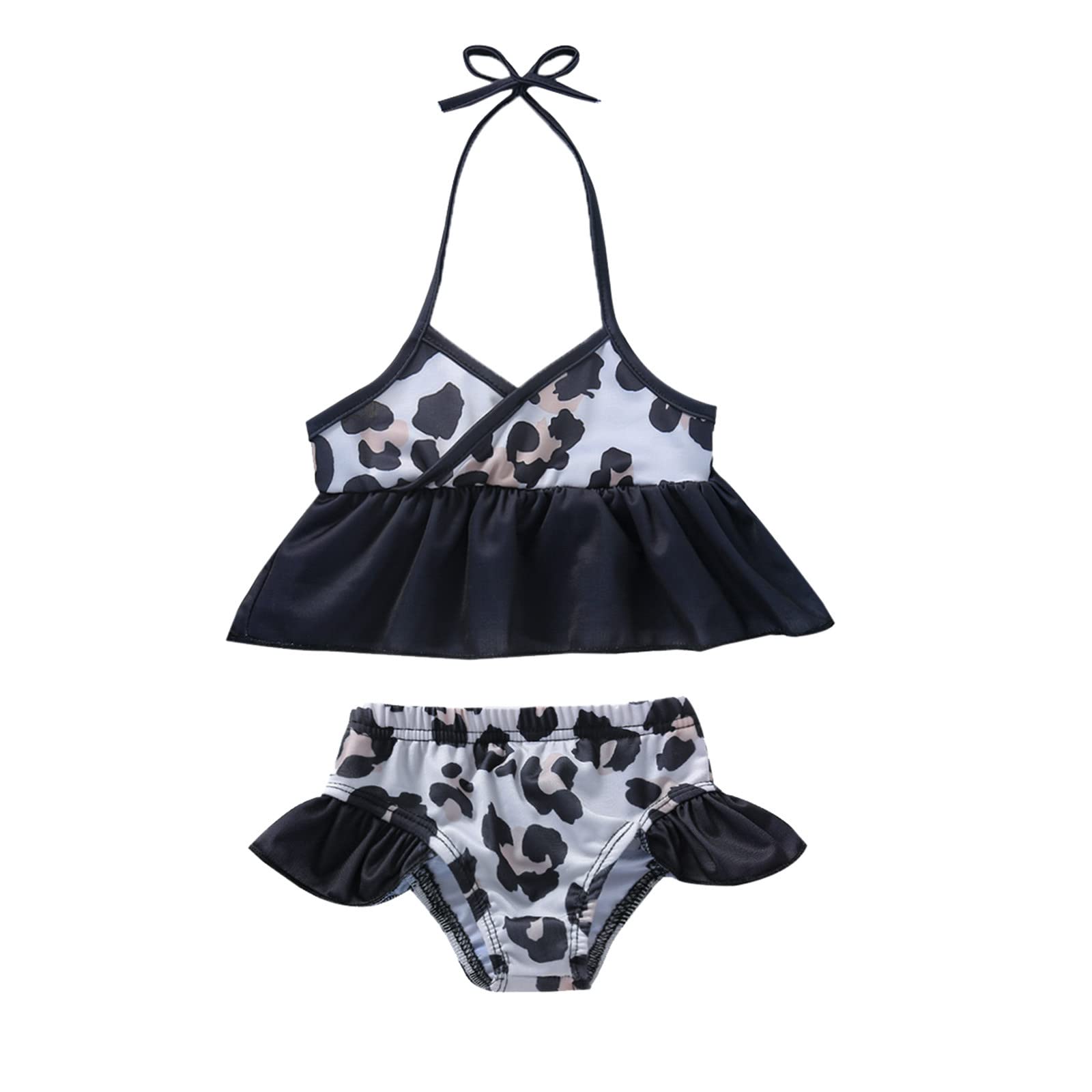 **Toddler Girls Leopard Print Mermaid Sling Bikini Swimsuit Set with Halter Top & Shorts - Perfect for Beach, Pool, and Summer Vacations**