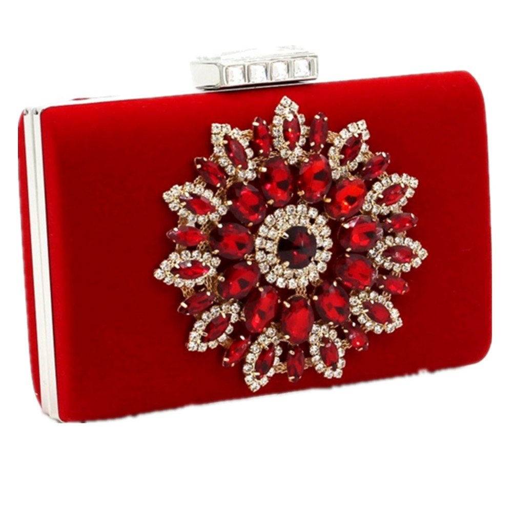 Shiratori Glitter Rhinestone Floral Evening Clutch Purse - Elegant Wedding Party Handbag for Brides, Prom & Special Occasions