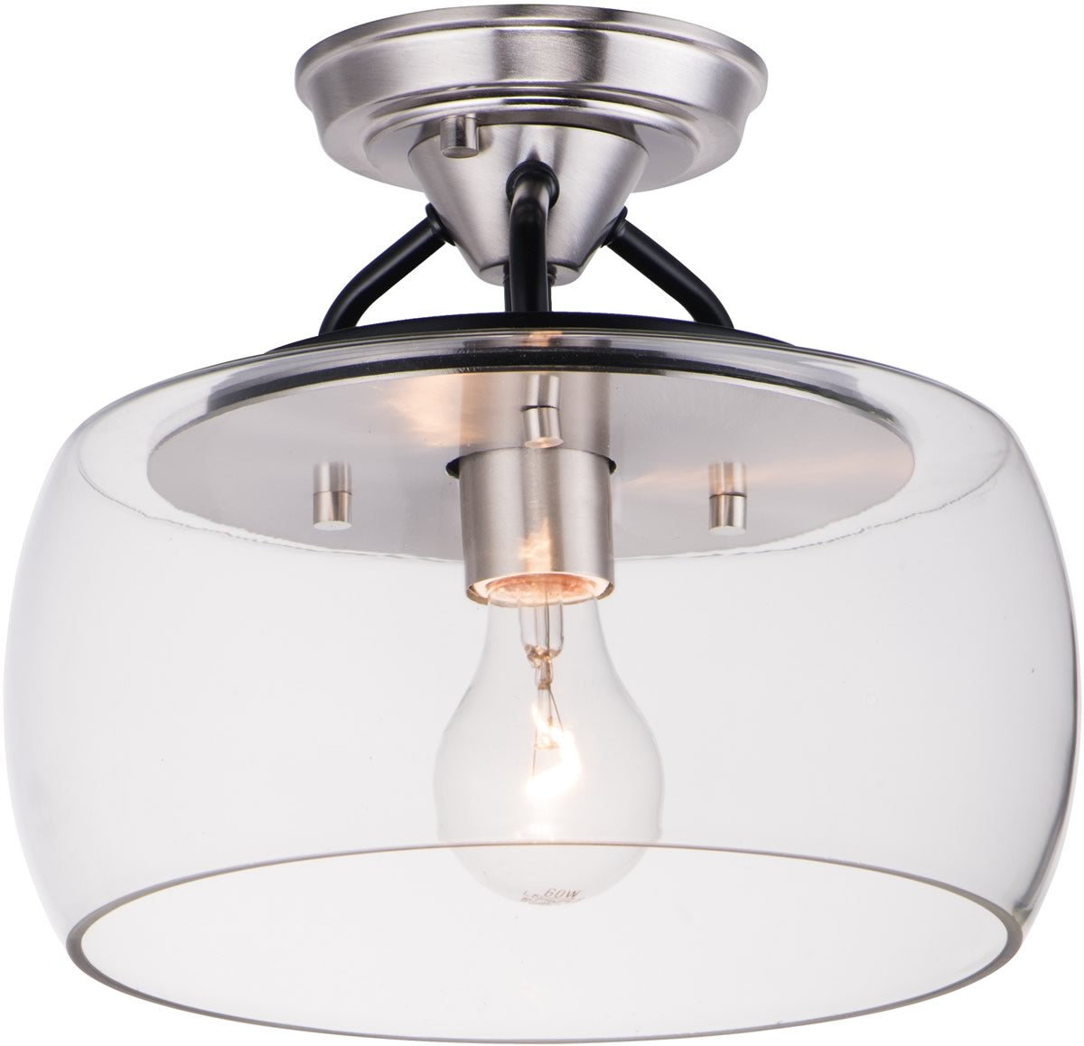 11W Goblet 1 Light Semi Flush Mount Ceiling Light Fixture - Black / Satin Nickel Finish - Perfect for Bedroom, Hallway, or Entryway Lighting
