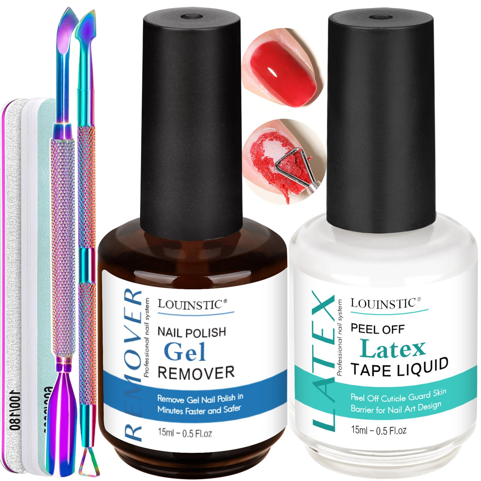 **Gel Nail Polish Remover Kit - Acetone-Free, No Soak or Wrap Needed, Fast 2-5 Minute Removal, Non-Damaging Formula with Liquid Latex & Manicure Tools for Salon & DIY Nail Care at Home**