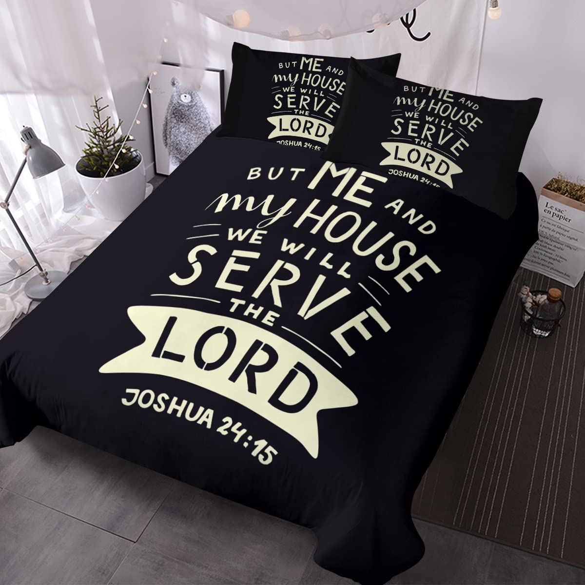 BlessLiving Christian Bedding Set - Queen Size 3-Piece Duvet Cover & Pillowcases with Biblical Scripture Print & Hand Lettering Design | Modern Faith-Inspired Bedroom Decor for Prayer Rooms, Church Events & Christian Home Styling