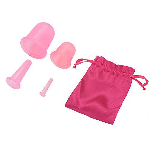 4-Piece Silicone Vacuum Cupping Therapy Set - Reusable Body Massage Cups for Pain Relief & Muscle Relaxation - Home & Professional Use (Pink) | Perfect for Back Pain, Cellulite Reduction & Spa Treatments