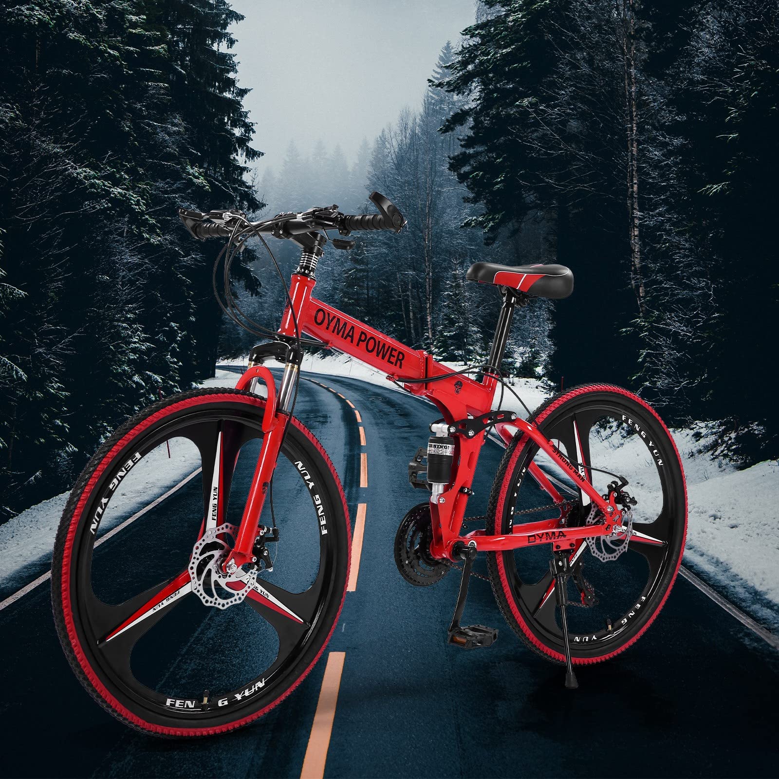 26 Inch Folding Mountain Bike for Men - Shimano 21 Speed Gears, Full Suspension MTB Foldable Bicycle for Commuting, Trail Riding & Outdoor Adventures