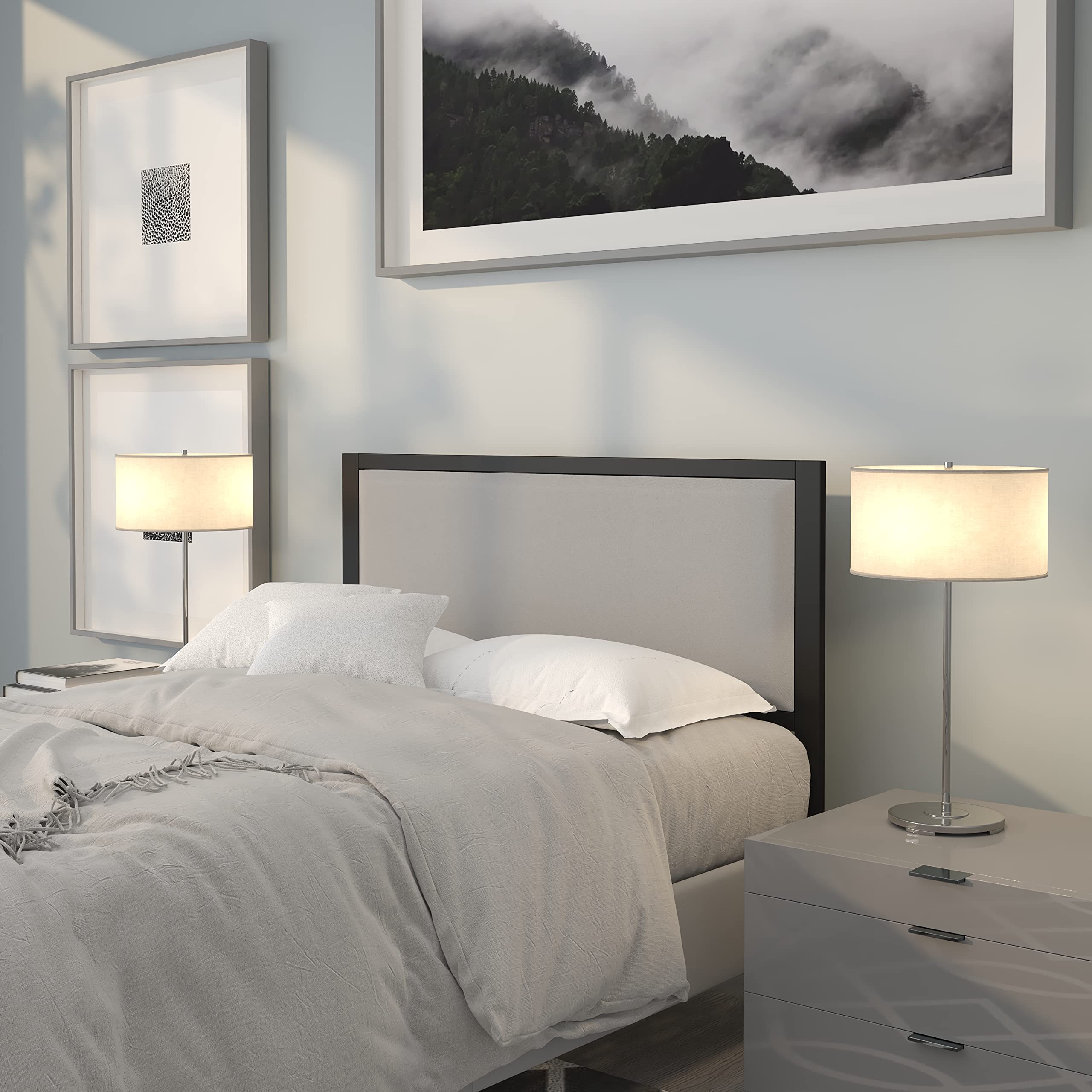 Light Gray Upholstered Metal Panel Headboard - Full Size Bed Frame Headboard for Master Bedroom, Guest Room & Dorm - Premium Fabric with Sturdy Metal Frame - Easy Assembly & Modern Design