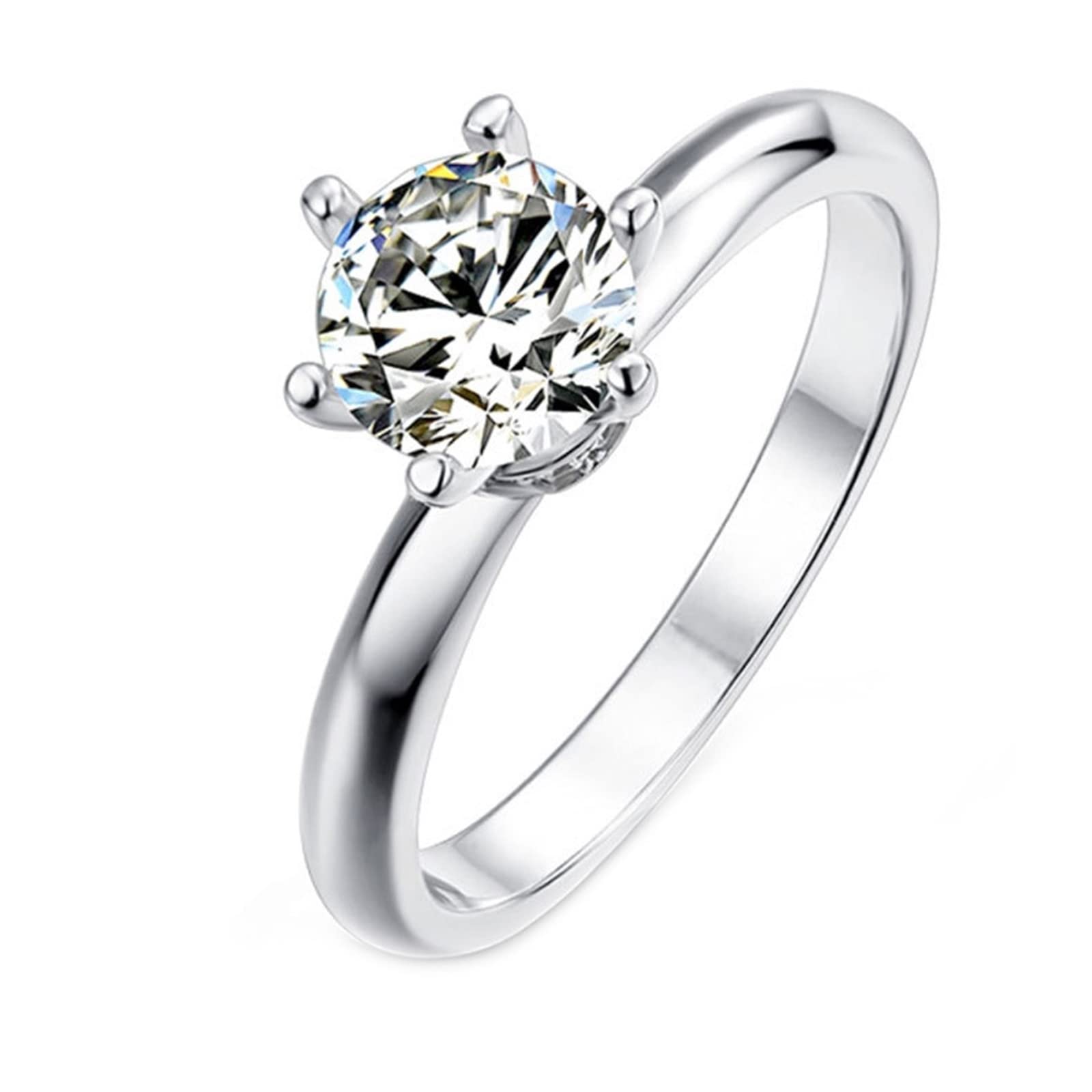 Musihy Sterling Silver Rings for Women - Elegant 6 Prong Solitaire Promise Rings in Various Sizes | Perfect for Engagement, Anniversary & Everyday Wear
