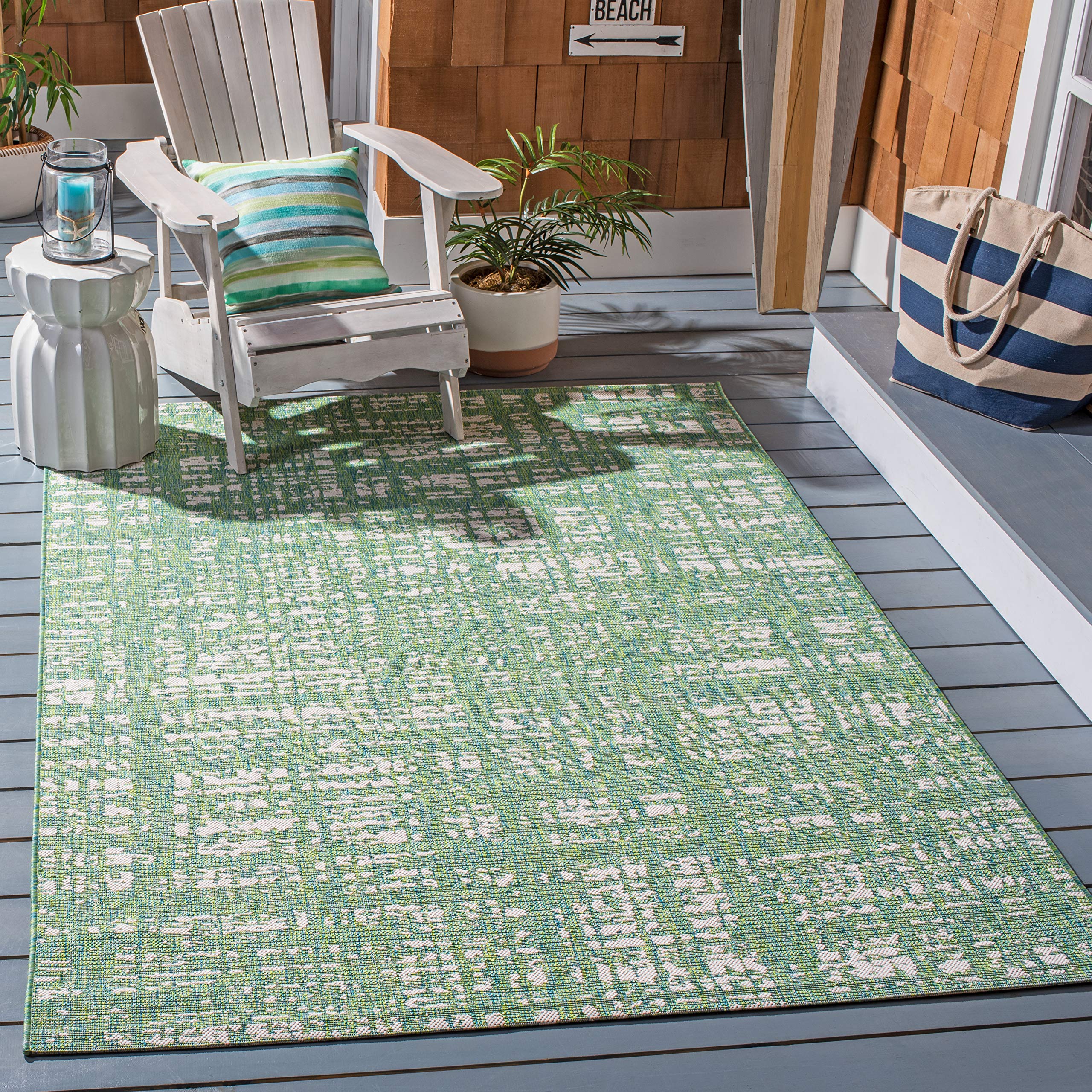 SAFAVIEH Courtyard Collection 8' x 10' Indoor/Outdoor Area Rug - Waterproof, Easy to Clean, Green Blue Ivory Design (CY8451) - Perfect for Patio, Backyard, Mudroom & High-Traffic Areas