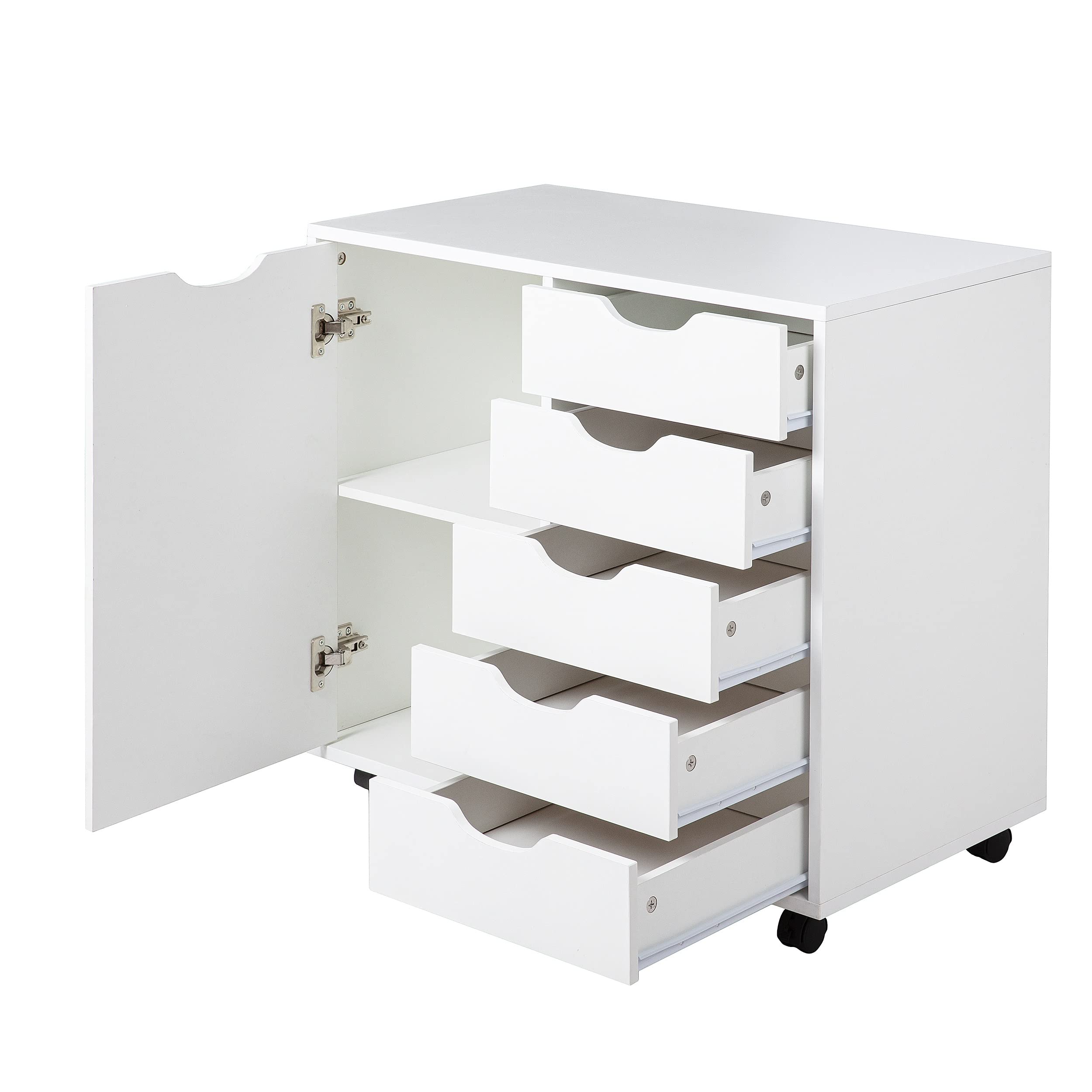 Naomi Home 5-Drawer Tall Dresser with Wheels - White, 180 lbs Capacity, Bedroom Storage Organizer for Clothes, Makeup & Accessories | Perfect for Small Spaces, Closets & Dorm Rooms
