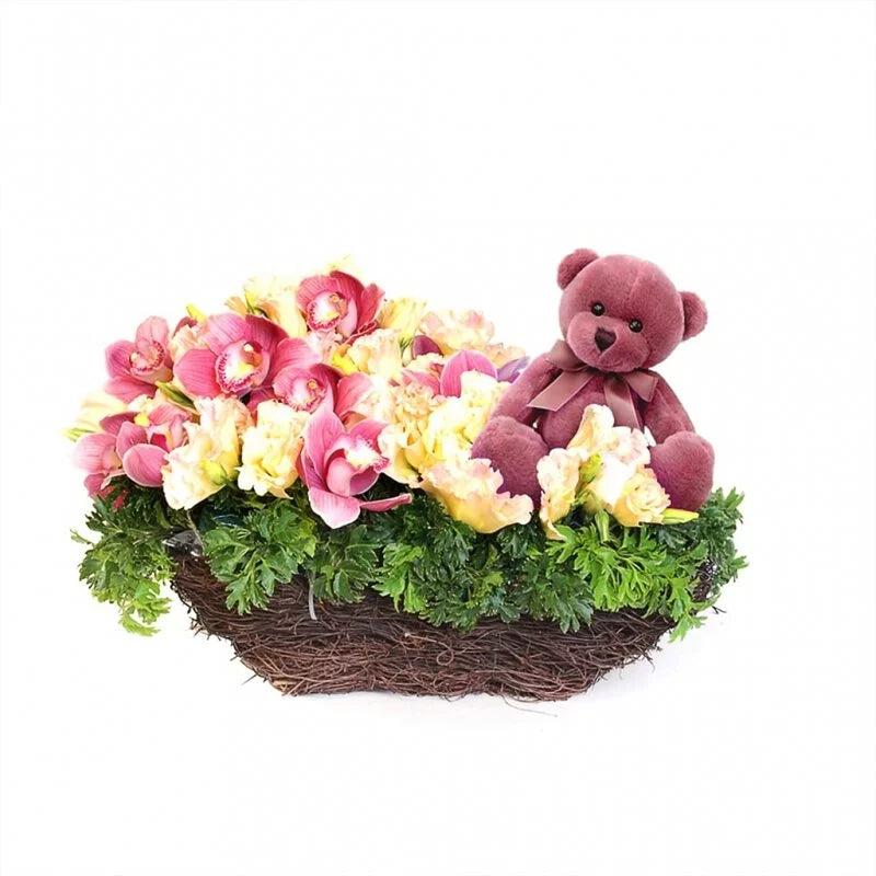Adorable Baby Basket with Pink Bear - Perfect for Newborn Gifts, Baby Showers & Nursery Decor | Soft & Safe Infant Storage Solution