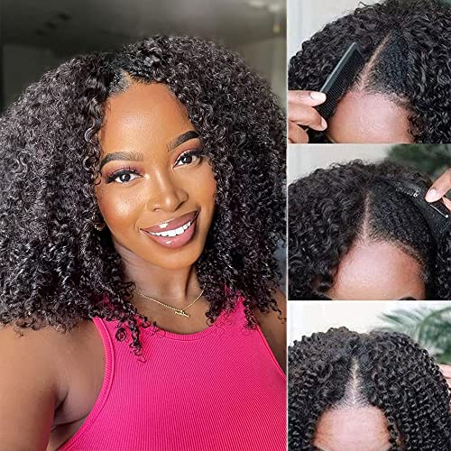 Premium Nadula V Part Kinky Curly Human Hair Wigs - 10A Remy Glueless Half Wig with U Part Clip, 150% Density, 24 Inch Natural Color Afro Curly Wigs for Women | No Leave Out Needed | Perfect for Daily Wear, Parties, Cosplay & Protective Styling