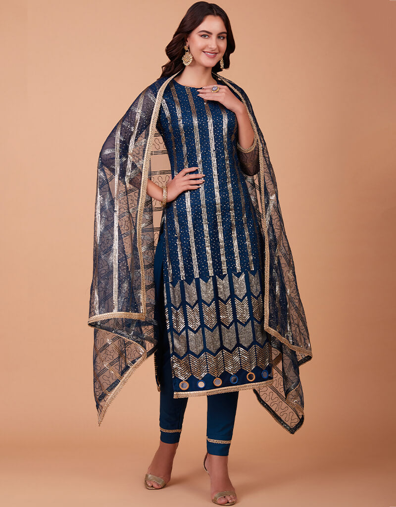 Elegant Blue Butterfly Print Pant Suit for Women - Formal Office Wear & Special Occasions