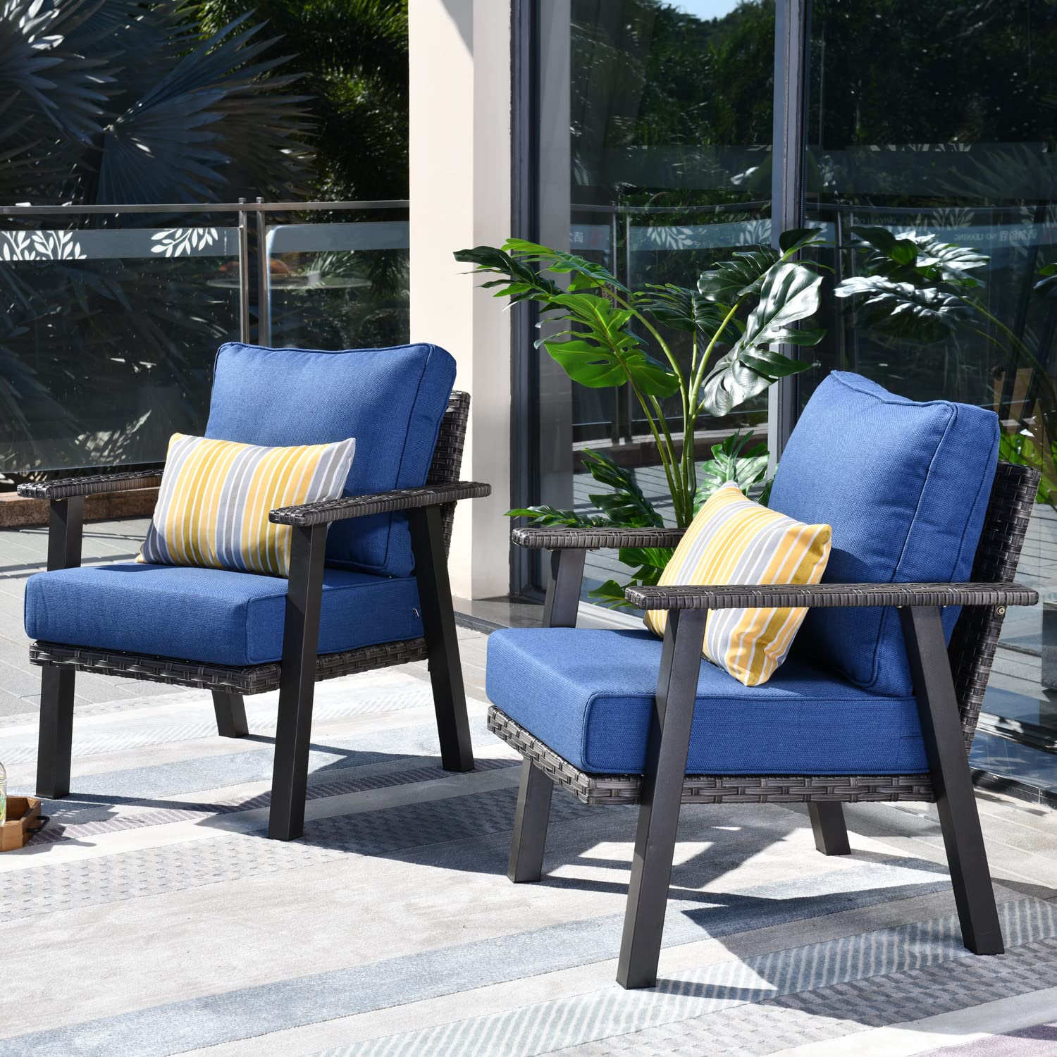 Ovios Patio Dining Chairs - Outdoor Rattan Wicker High Back Chairs for Garden, Backyard, Balcony & Porch - Comfortable Single Seating Furniture (Blue) | Perfect for Outdoor Dining, Lounging & Relaxing