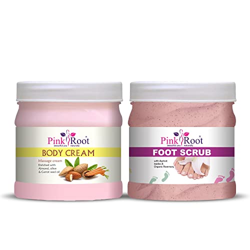 Pink Root Body Massage Cream & Foot Scrub Set - 500g Each | Natural Pain Relief & Exfoliation | Perfect for Spa, Home Relaxation & Post-Workout Recovery