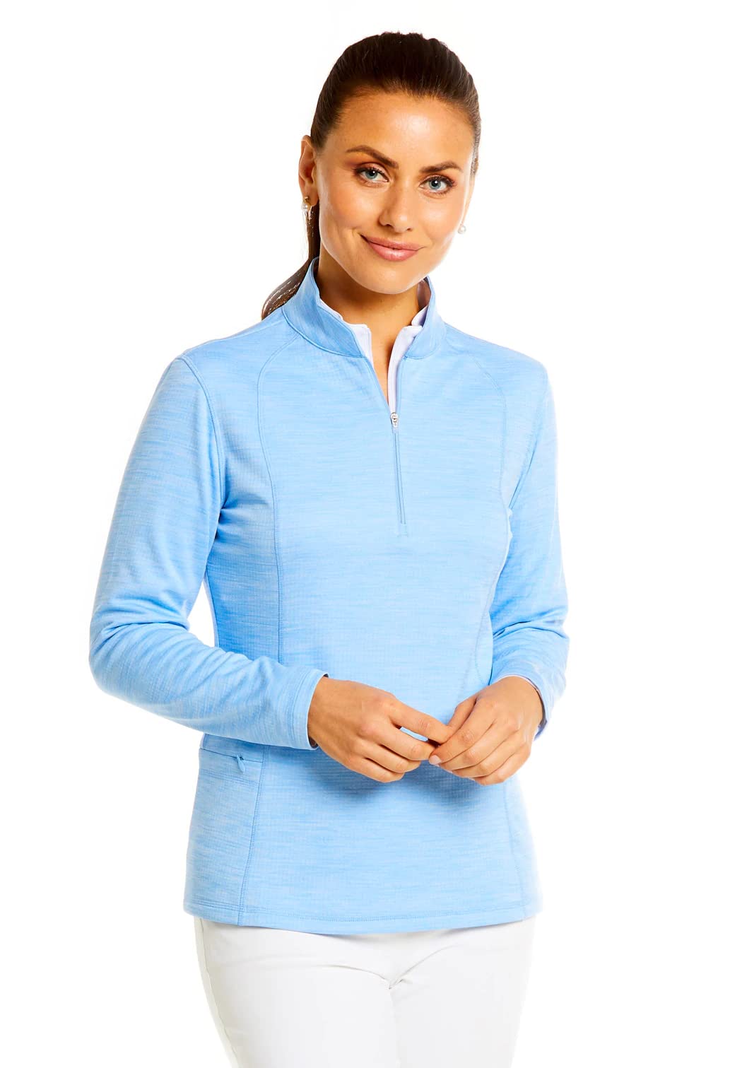 IBKUL UPF 50+ Sun Protective Waffle-Knit Pullover - Space Dye Mini-Grid Athleisure Wear for Women | Perfect for Outdoor Activities, Yoga & Beach Cover-Up
