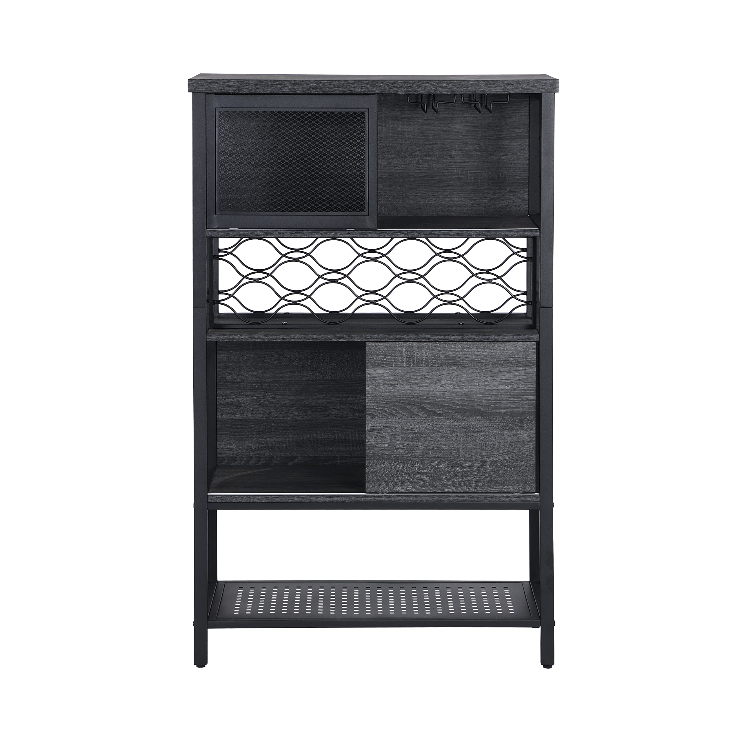 Industrial Bar Cabinet with Wine Rack - Wood & Metal Liquor Storage Cabinet for Home & Kitchen - Perfect for Entertaining, Dining Rooms & Man Caves