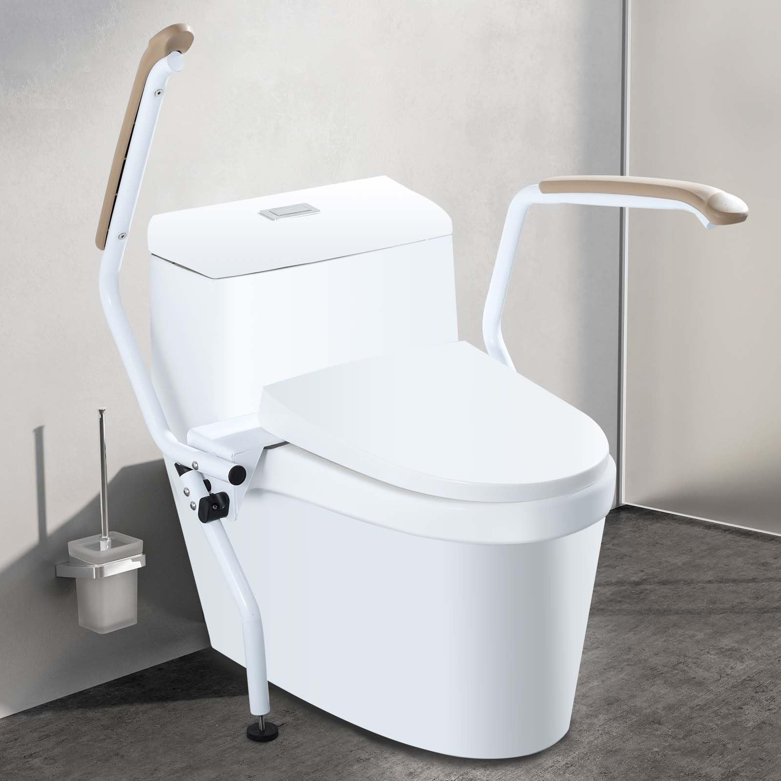 Essbhach Toilet Safety Rails - Adjustable Height Bathroom Safety Frame with Foldable Handles, 400lbs Heavy-Duty Stand Alone Toilet Support for Elderly, Disabled & Pregnant Women - Ideal for Home Care & Mobility Assistance