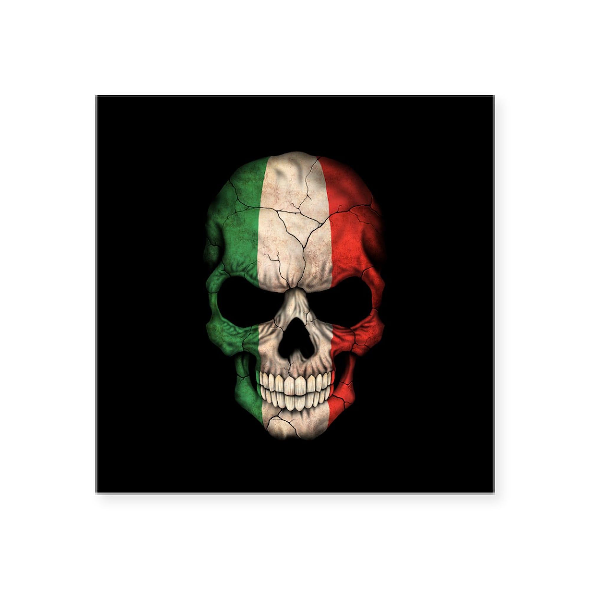 Italian Flag Skull Black Square Bumper Sticker - Durable Car Decal for Windows, Laptops & Coolers - Perfect for Italian Pride, Car Decor & Gifts
