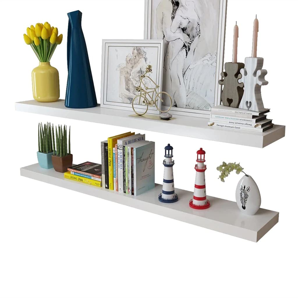 2pc Floating Wall Shelf - MDF Storage for Books & DVDs - Living Room, Bedroom Decor