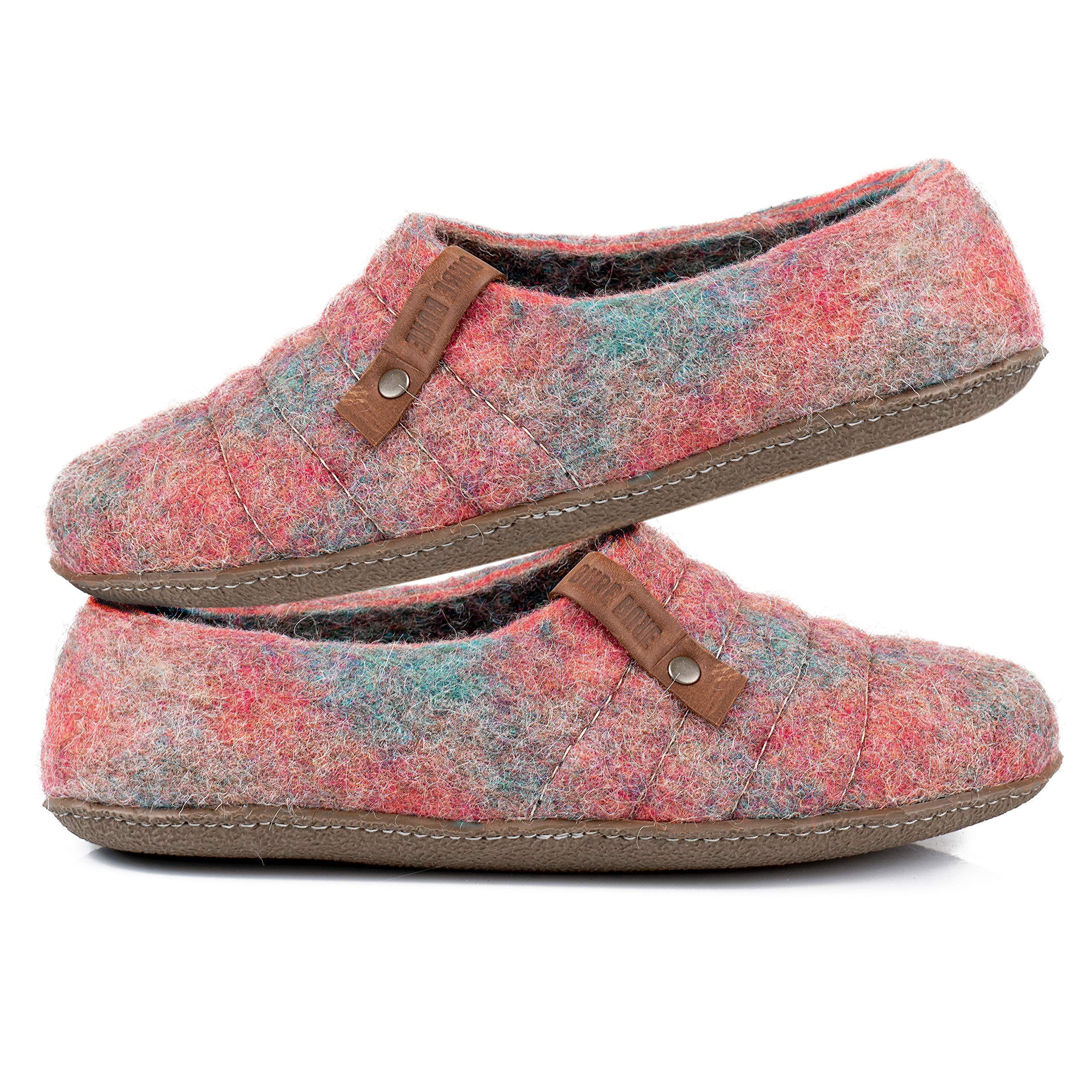 Women's Natural Boiled Wool Slippers - Cozy Felted House Shoes for Women in Coral & Blue | Perfect for Indoor Comfort, Winter Warmth & Relaxation at Home