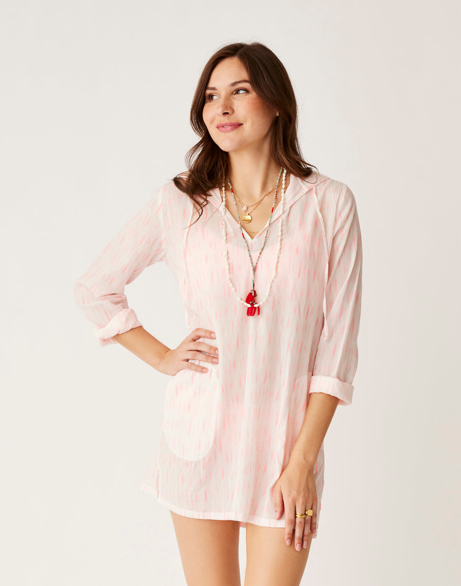 Gia Coverup: Electric Coral Ikat - Stylish Beach Cover-Up for Women, Perfect for Poolside, Vacation & Summer Outfits