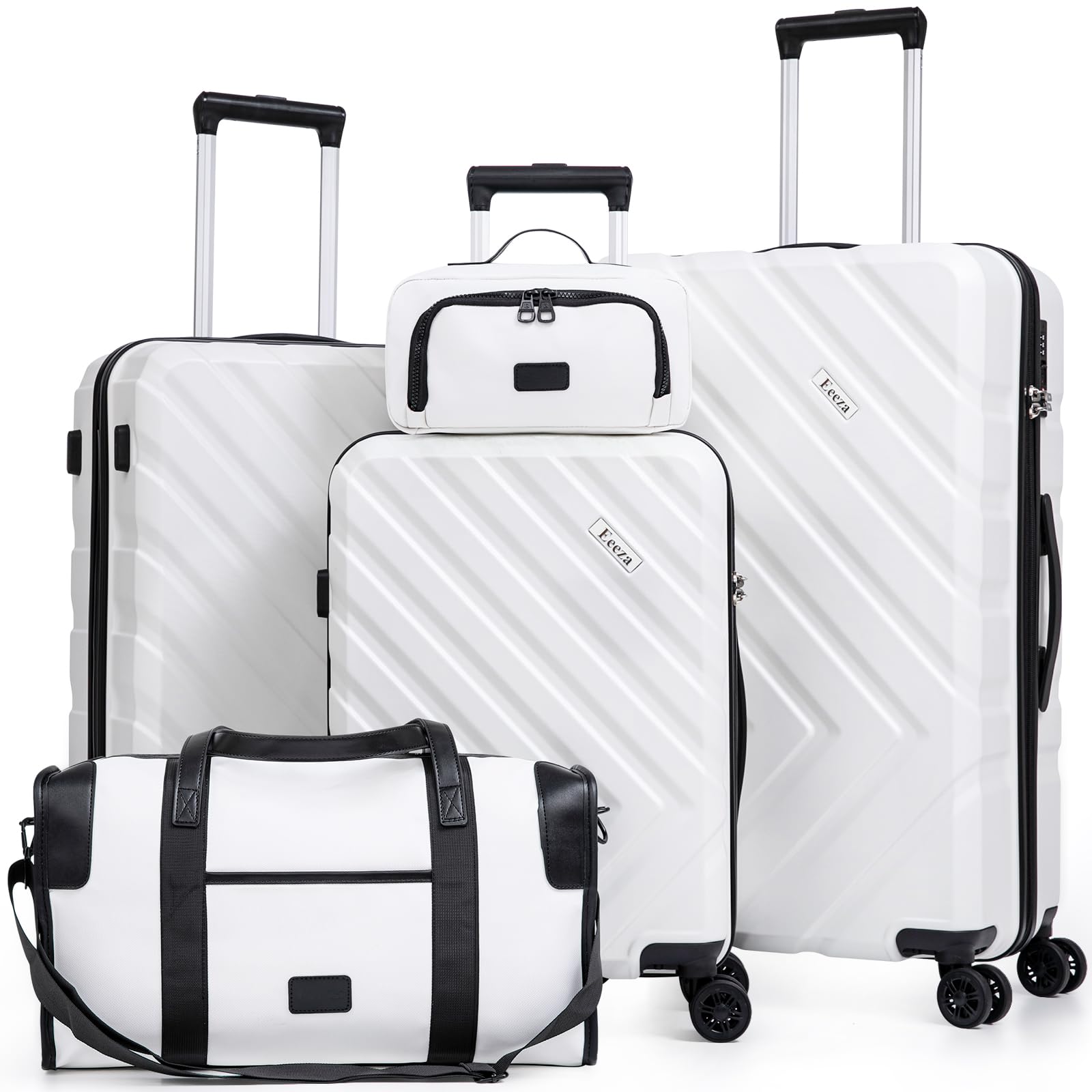 5-Piece ABS Hard Shell Luggage Set with Spinner Wheels & TSA Lock - 20/24/28 Inch Carry-On Suitcases (White) - Perfect for Family Vacations, Business Trips & International Travel