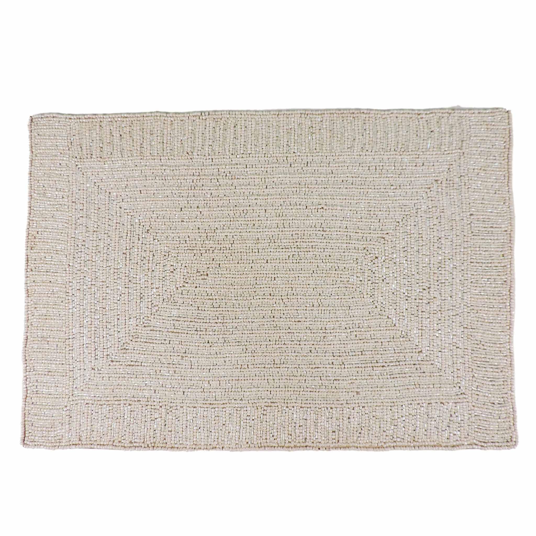 Trunkin Set of 2 White Fabric and Glass Beaded Embroidered Placemats - Elegant Table Chargers for Dining Table Decor, Handmade Kitchen Table Mats for Dinner Parties and Home Entertaining