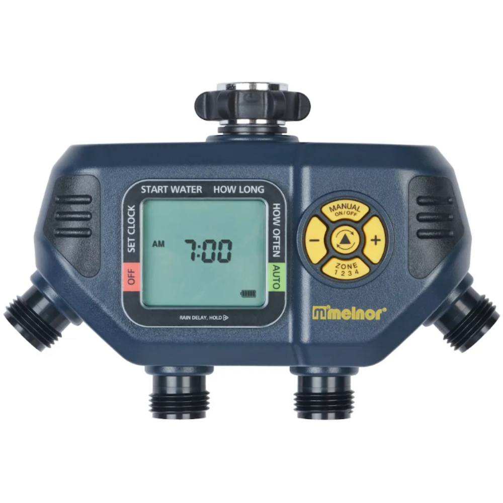 Melnor MEL63280 Digital Hose Timer with 4 Outlets - Automatic Watering System for Garden, Lawn & Plants (Gray) - Perfect for Sprinklers, Drip Irrigation & Outdoor Watering