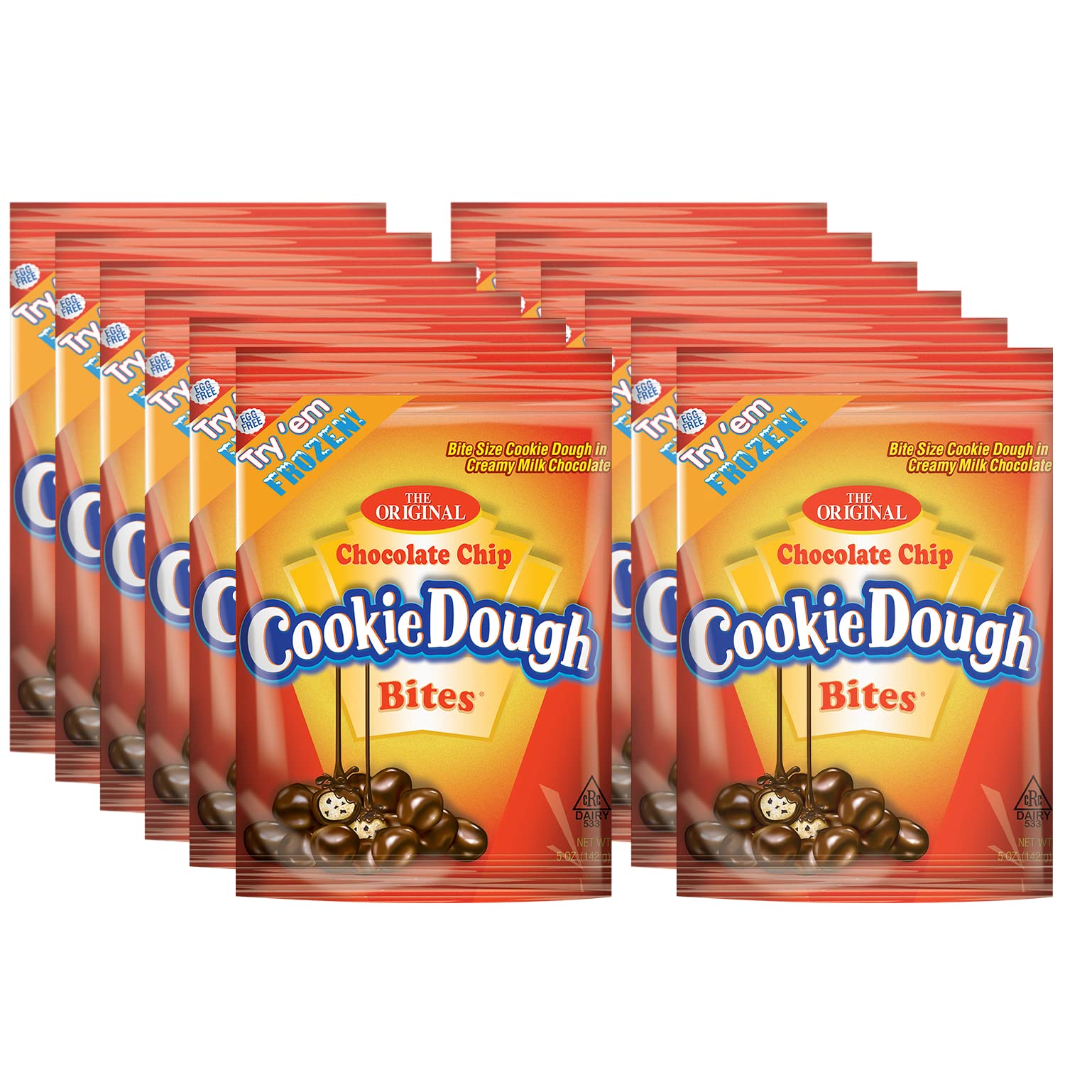 Chocolate Chip Cookie Dough Bites - Egg-Free Edible Cookie Dough Candy Covered in Chocolate - 12 Pack (5 oz Each) - Perfect for Snacking, Parties & Gift Giving