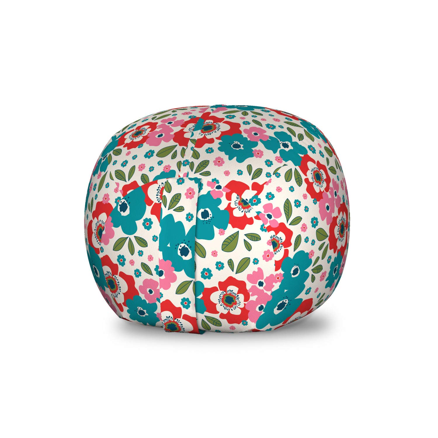 Ambesonne Floral Toy Storage Bag Chair - Washable Stuffed Animal Organizer with Spring Flowers Design on Eggshell Backdrop, Small Multicolor - Perfect for Kids' Room, Nursery, Playroom & Home Organization