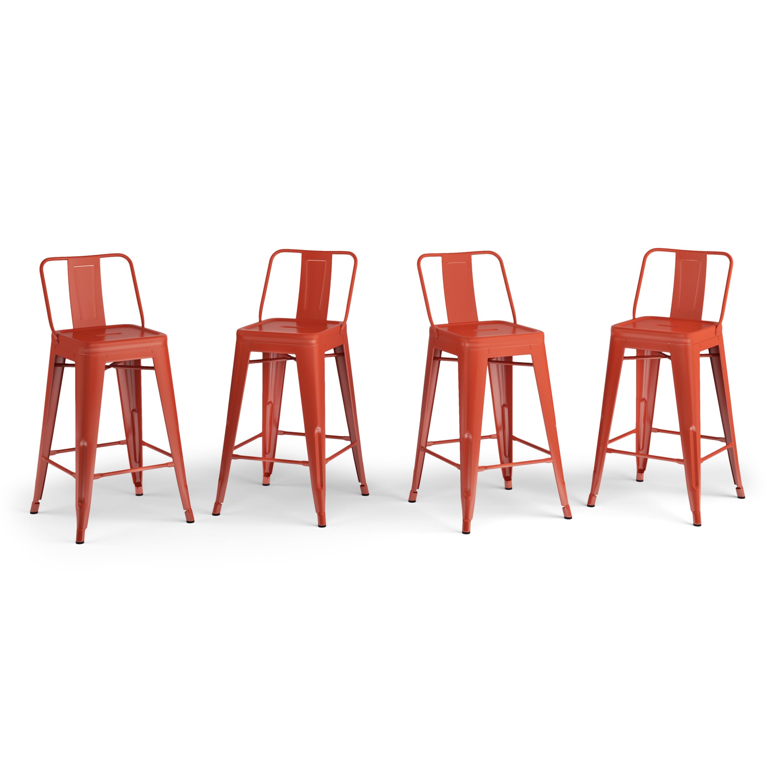 SIMPLIHOME Rayne 24-inch Metal Counter Height Bar Stools (Set of 4) - Orange Industrial Style Kitchen Island & Breakfast Nook Stools for Dining Room, Bar, and Home Decor