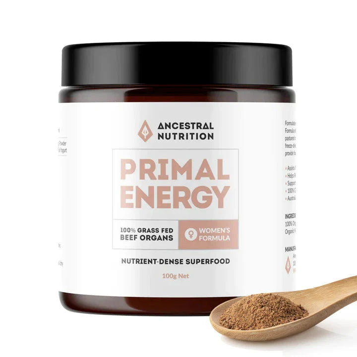 Ancestral Nutrition Primal Energy Supplement for Women - 100g Natural Energy Booster | Supports Focus & Vitality | Perfect for Busy Moms, Athletes & Professionals