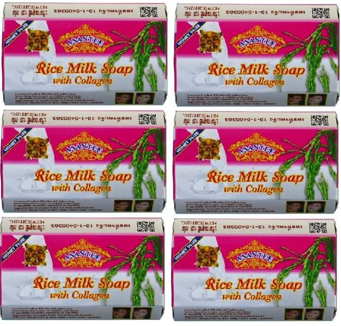 ASANTEE Rice Milk Collagen Honey Soap - 6 Pack Moisturizing Body Wash for Soft Glowing Skin - Long Lasting Fragrance - Perfect for Daily Shower & Spa Night Self Care Routine