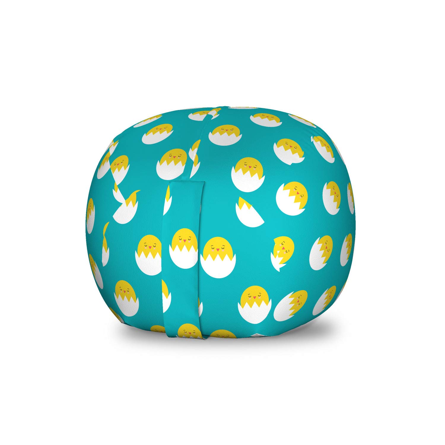 Ambesonne Yellow Bird Storage Toy Bag Chair - Cartoon Chickens in Cracked Eggs Pattern, Washable Stuffed Animal Organizer, Small Size, Seafoam Yellow for Kids' Room and Nursery Decor