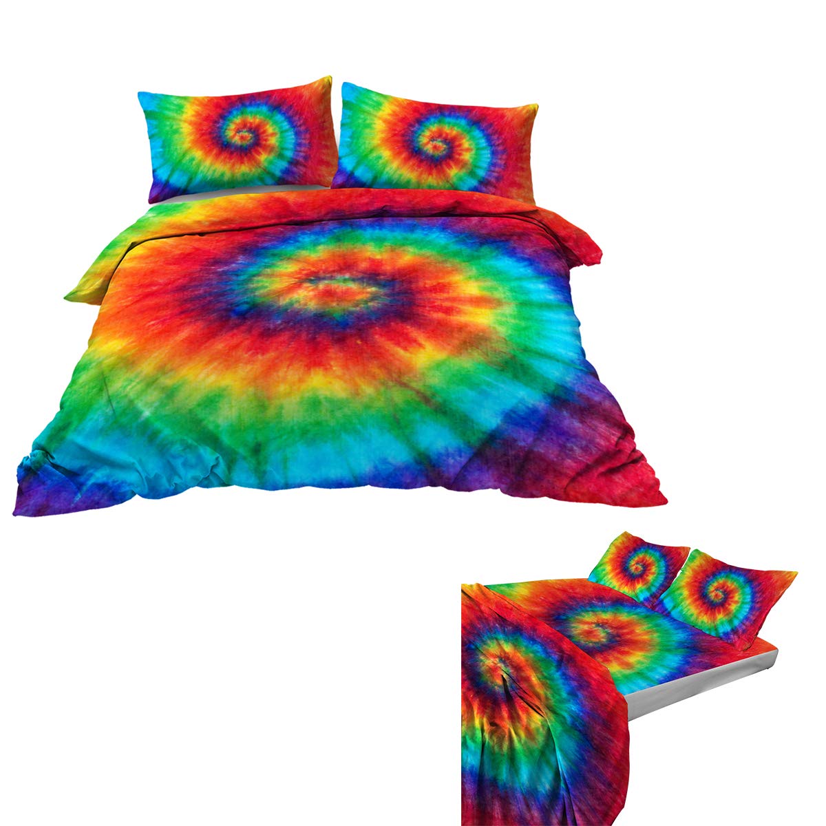 BlessLiving Boho Tye Dye Comforter Set (Twin) & Sheet Set (Queen) - Soft Cotton Bedding for Bohemian Bedroom Decor, Dorm Room Essentials, and Cozy Home Styling