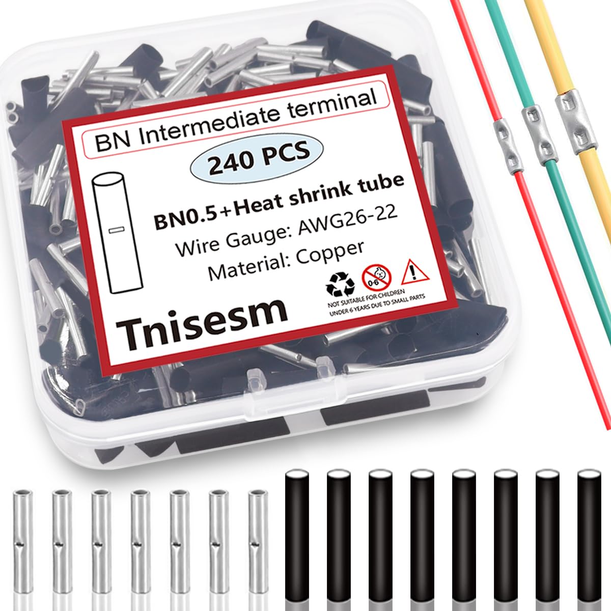 120 Pcs 26-22 AWG Non Insulated Butt Connectors, Seamless Crimp Terminals for Electrical Wiring - Automotive, Marine & DIY Electrical Projects