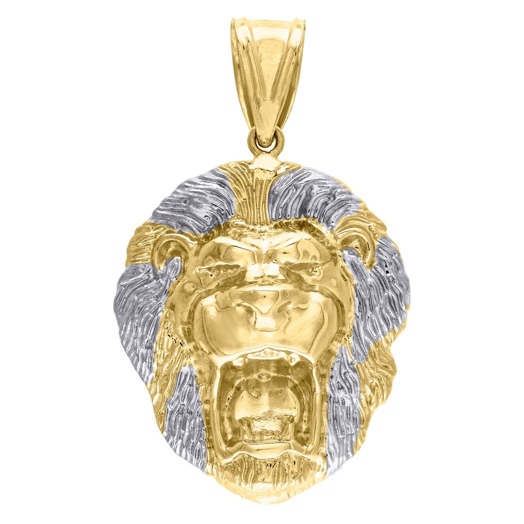 10K Two-Tone Gold Men's Lion Head Animal Charm Pendant Necklace - 49.3x28.20mm Wide - Elegant Jewelry Gift for Men, Fathers, Boyfriends - Perfect for Weddings, Anniversaries, Birthdays & Special Occasions